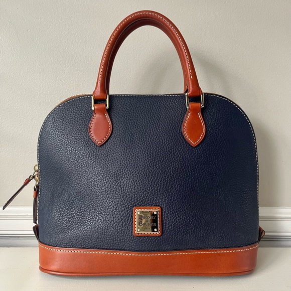 Dooney & Bourke Navy and brown leather handbag - Picture 1 of 10